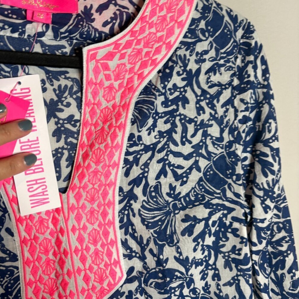 NWT Lilly Pulitzer Ocean Cove Tunic Top Oyster Bay Blue Krillin It - Picture 3 of 6